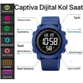 Resim Captiva 30 mt Suya Dayanıklı Digital Alarm-Kronometre-Led Işık Spor Kasa Çoçuk Kol Saati CPT.X053 