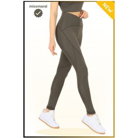 Resim Slim Fit Yüksek Bel Toparlayıcı Haki / Khaki Spor Tayt Flatlock Dikiş Detaylı Fit Tasarım Oslo 1090 Haki 