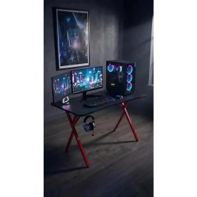 Resim Hey Modüler Mobilya 110 cm Gaming2 Profesyonel Oyuncu Masası Siyah Tabla, Kırmızı Metal Ayaklı Hey Gaming2 