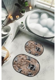 Resim Yıkanabilir Kaymaz Tabanlı Modern Desenli 2'li Banyo Paspas Takımı Obps0011 Renkli 