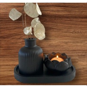 Resim Siyah Vazo, Lotus Mumluk Ve Sunumluk 