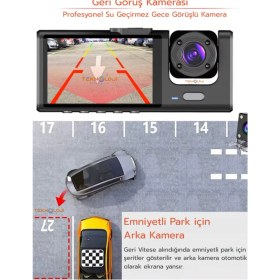 Resim 1080P Dash Cam Full Hd Araç Içi Kamera Ön Arka ve Iç Kayıt 3 Kamera Gece Görüşlü G Sensör Geniş Açı 