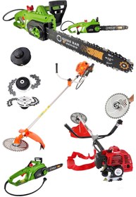 Resim SCHUTZENGER 2'li Set 15 Hp Benzinli Yandan Çim Ot Çalı Biçme Ve 4800w Elektirikli Odun Ağaç Kesme Motoru Hızar 