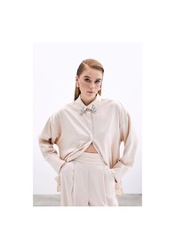 Resim Sateen Aksesuar Detaylı Gömlek - Bej-135823 Bej 