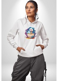 Resim Sevimli Bebek Ejderha Elmas Yumurta Kadın Erkek Beyaz Kapüşonlu Sweatshirt Hoodie Beyaz 