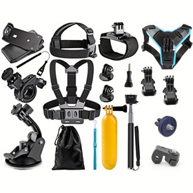 Resim 18 adet Göğüs Kayışı, Baş Bandı, Bisiklet Montajı, Bilek Kayışı, Emme Kupası, Kask Tutucu, Selfie Çubuğu, Yüzen El Tutma - for GoPro, DJI Osmo, SJCAM, Insta360 için - Dayanıklı ABS Malzemesi, Açık Hava ve POV Fotoğrafçılığı için Çok Yönlü Montaj Seçenekleri 