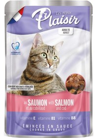 Resim Plaisir Somonlu ve Morina Balıklı Pouch Yetişkin Kedi Maması 12 x 100 G 