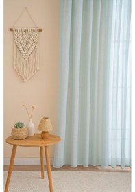 Resim Premium Natural Keten Dokulu Soft Dökümlü Pileli Tül Perde Salon Oturma Odası Yatak Odası Çocuk Odas Mavi 