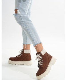 Resim Lmç-2045 Kahverengi Süet Bağcıklı Kalın Taban Kadın Günlük Bot Acı Kahverengi 