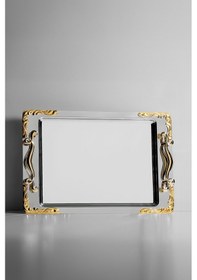 Resim Nehir Lalezar Altın Paslanmaz Çelik Servis Tepsisi 36 X 25 Cm 