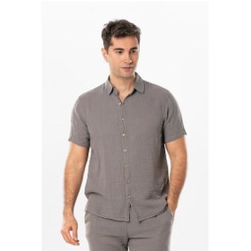 Resim Kısa Kol Erkek Yazlık Müslin Gömlek Gri Gri-gri Gri 