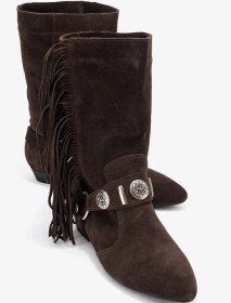 Resim Selora Kahverengi Süet Püsküllü Hakiki Deri Tokalı Kadın Western Bot Süet Kahve 