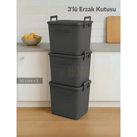 Resim Jet's Home 3’lü Set Soğanlık Sepet Havalandırmalı Erzak Kutusu Bpa Free Sebzelik Saklama Kutusu Antrasit 90 Lt 