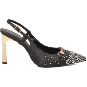 Resim aspor Siyah Saten Taşlı İşlemeli Kadın Abiye Ayakkabı 