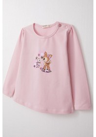 Resim Breeze Kız Bebek Uzun Kollu Tişört Sevimli Ceylancık Baskılı 9 Ay-3 Yaş, Pembe-pembe Pembe 