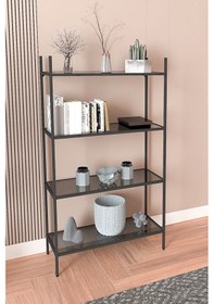 Resim Marta Siyah Kitaplık Dekoratif Aksesuar Rafı Mutfak Rafı Füme Cam 