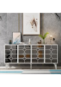 Resim Simurg Konsol Tv Sehpası Çok Amaçlı Dolap Beyaz Gümüş 