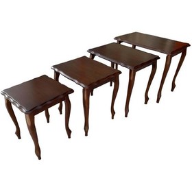 Resim Lükens Ayaklı Tamamı Ahşap Zigon Sehpa 4'Lü Ceviz Renkte 