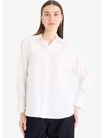 Resim DeFacto Relax Fit Basic Düz Poplin Uzun Kollu Tesettür Gömlek Tunik E7977AX25SMWT34 