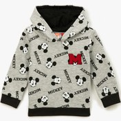 Resim Erkek Bebek Mickey Mouse Lisanslı Baskılı Kapüşonlu Uzun Kollu Sweatshirt 