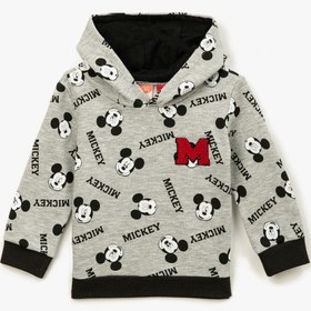 Resim Erkek Bebek Mickey Mouse Lisanslı Baskılı Kapüşonlu Uzun Kollu Sweatshirt 