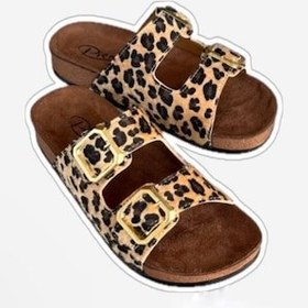 Resim Leopar Desen Soft Kadın Ev Terliği Rahat, Çift Tokalı Model Turuncu 