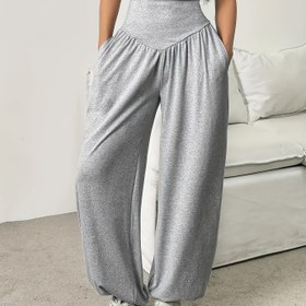 Resim Kadınlar için yüksek bel rahat koşu pantolonu - Esnek ve yumuşak geniş paça günlük pantolon, koşu ve fitness için uygun, düz renk, tüm mevsimler için uygun 