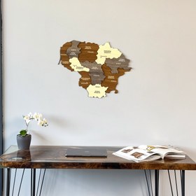 Resim Litvanya Ahşap Duvar Haritası - 3D ve Çok Renkli - Ahşap Duvar Dekoru - 60x56 cm 