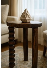 Resim Ceviz Renk Doğal Masif Ahşap Mantar Sehpa Zarif Tekli Yan Sehpa Ceviz 