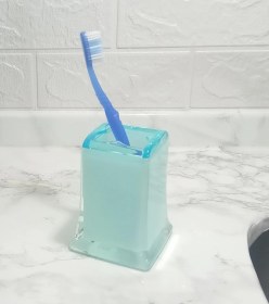Resim 2 Adet Diş Fırçalık Buz Mavisi Akrilik 6x6x11cm Banyo Seti Çok Renkli 