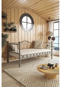 Resim Argimo Kamelya Gri Sedir Metal Karyola 90x200 