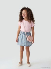 Resim LC Waikiki LCW Kids Indigo Çiçek Nakışlı Beli Lastikli Kız Çocuk Jean Etek 