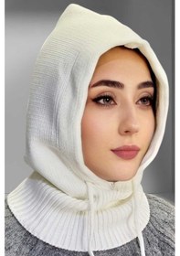 Resim Uniquetrenders Balaclava Fitilli Triko Tesettür Örgü Bere Başlık Kırık Beyaz 