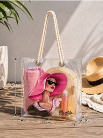 Resim 4nio Şeffaf Plaj Kol Çantası Pembe Şapkalı Kız 