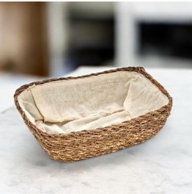 Resim El Yapımı Hasır İçi Bezli Dikdörtgen Ekmeklik Ve Dekoratif Dikdörtgen Hasır Sepet, Hasır İçi Bezli Ekmek Sepeti Dikdörtgen 22cm 16cm 8cm 