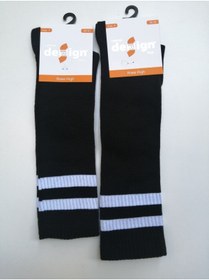 Resim Design Socks Unisex Çocuk Siyah 2'li Desing Çizgili Diz Altı Çorabı 