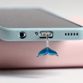 Resim 1 adet Mavi Balık Kuyruğu Mobil Telefon Toz Tıpası, iPhone/Type-C ve Android Bağlantı Noktaları için Uygun 