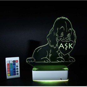 Resim Kişiye Özel Kalp Ve Köpek 3D Led Lamba 