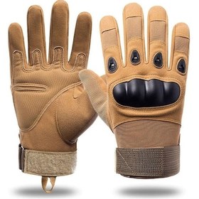 Resim Sport Motosiklet Hard Shell Taktik Eldiven Korumalı Uzun Çöl Sarı Renk 