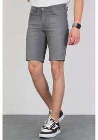 Resim HLT Jeans Erkek Taşlamalı Rahat Kesim Esnek Likralı Gri Kot Jean Şort 001 