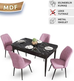 Resim Canisa Concept Mun Serisi Mdf Siyah Mermer Desenli Mutfak Masası Takımı 4 Adet Pembe Sandalye 