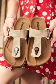 Resim İmerShoes Günlük Kadın Erkek Yetişkin Bej Mantar Taban Tokalı Ayarlanabilir Parmak Arası Terlik 34158 - 77 