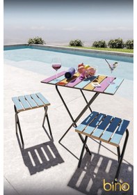 Resim Bino Bino Masa Sandalye Bistro Set Yükseklik Ayarlı Ahşap 3'Lü Set Mavi 