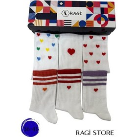 Resim 6'lı Kalpli Desenli Unisex Kolej Çorap Çok Renkli 