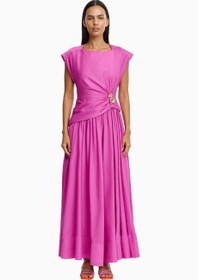 Resim Mannersly Keten Karışımlı Kadın Maxi Elbise - Pembe / 36 