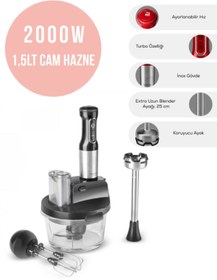 Resim Karaca PRO 2000W Turbo fonksiyon CAM Hazne Çift Paslanmaz Çelik bıçak Buz Kırma Doğrayıcı Mutfak Robotu 