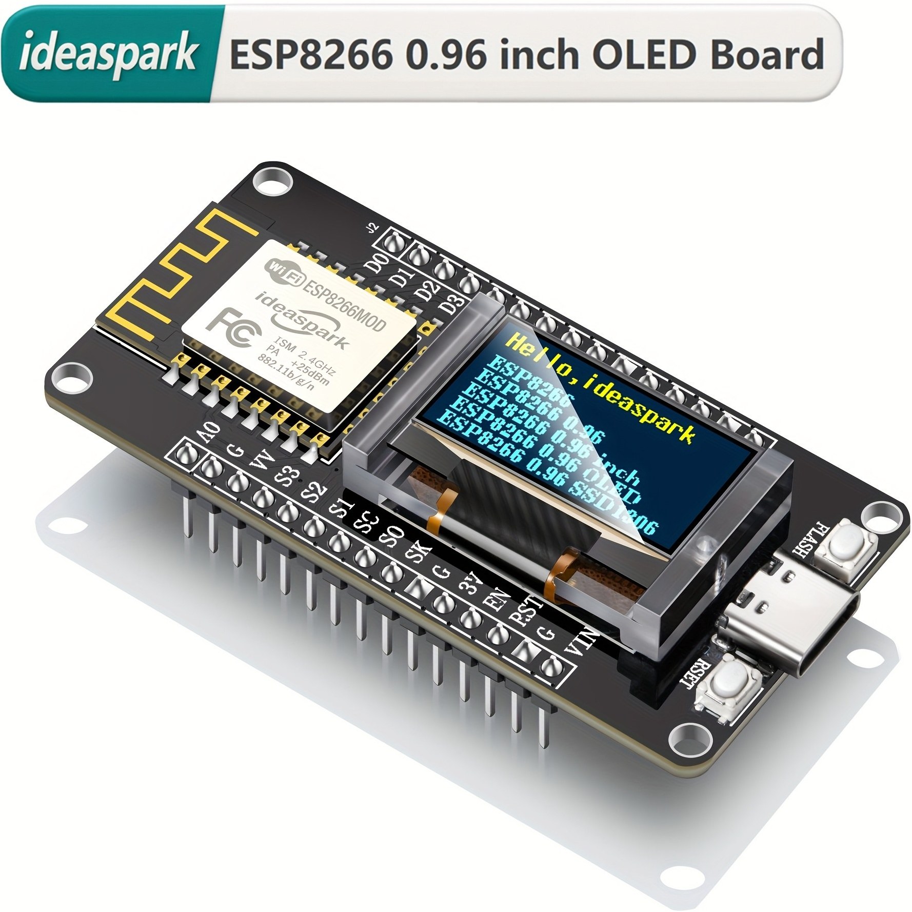 IDEASPARK ESP8266 Geliştirme Tahtası, 2.44cm OLED Ekran ve Kılıf ile ...