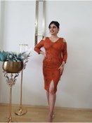 Resim FERGAN Kadın Kiremit Omzu Açık Kalem Elbize 