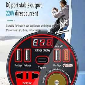 Resim BnyHjir Araç Şarj Portu - Inverter Hızlı Şarj Araç Adaptörü, Güvenli Oto Telefon Tabletler Güç Çevirici Yol Gezileri Kamp Seyahat için 