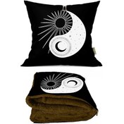 Resim Ying Yang Zodyak Desenli İç Dolgusu Battaniyeli Araç İçi Opsiyon 